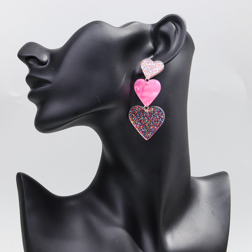 Wholesale Valentine's Day Love Glitter Colored Acrylic Earrings