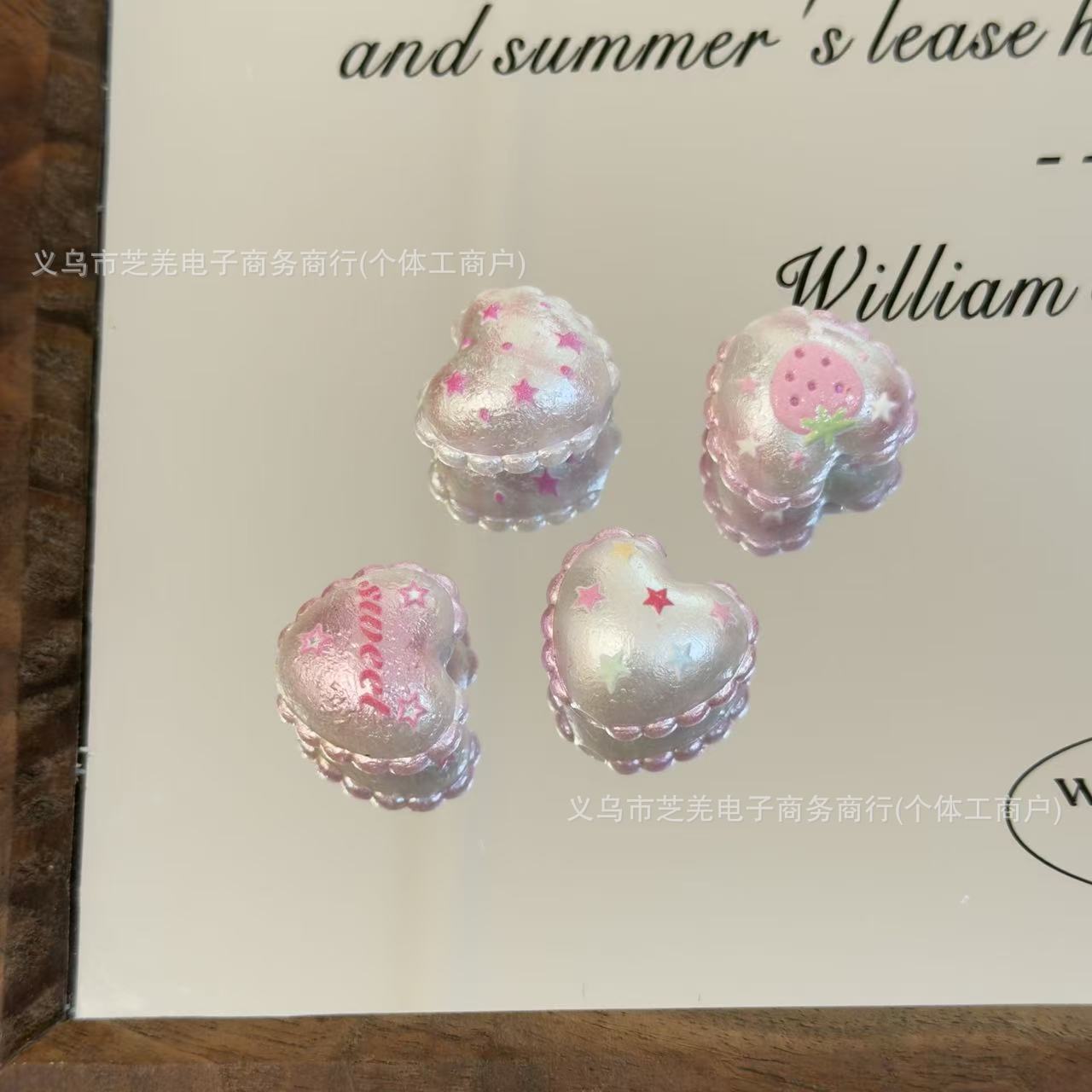 Wholesale 10pcs silk printed flower heart relief acrylic beads