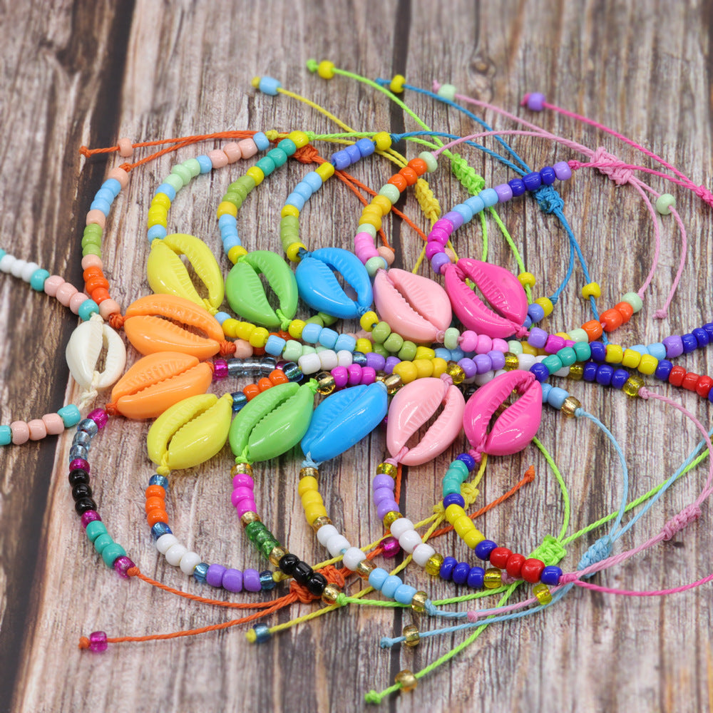 Wholesale Acrylic Seashell Colorful Rice Beads Woven Bracelet