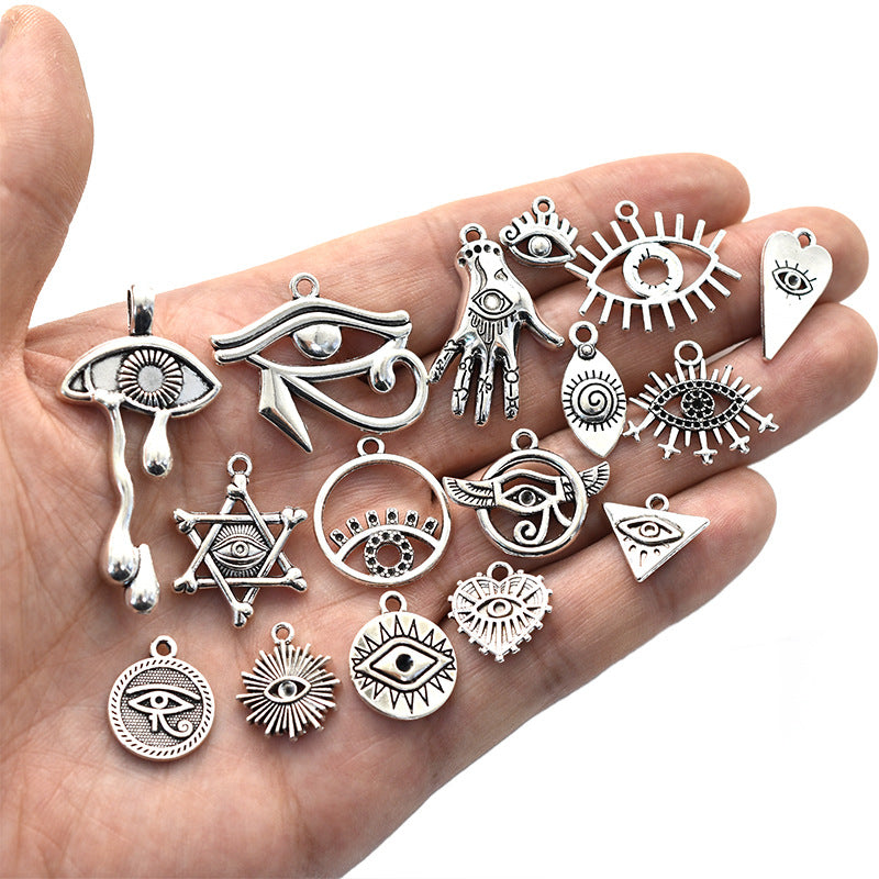 Wholesale Antique Silver Alloy Eye Of Horus Pendant 16 Styles For Necklace Keychain DIY Jewelry Accessory