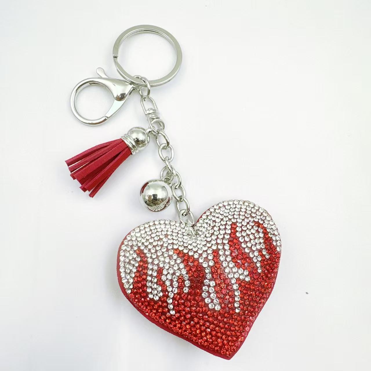 Wholesale Cute  Rhinestone  Flame Love Tassel Flannel Keychain