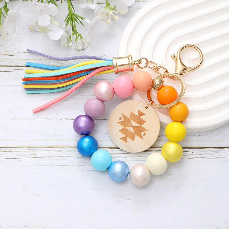 Wholesale Colorful Wooden Beads Tassel Wood Pendant Bracelet Keychain