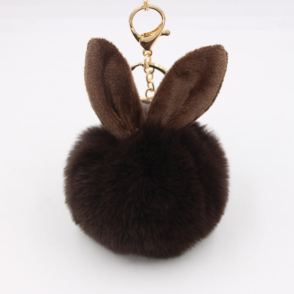 Wholesale Cartoon Rabbit Ear Plush Keychain With Fur Ball Light Blue Pendant Bag Charm And Car Key Accessory