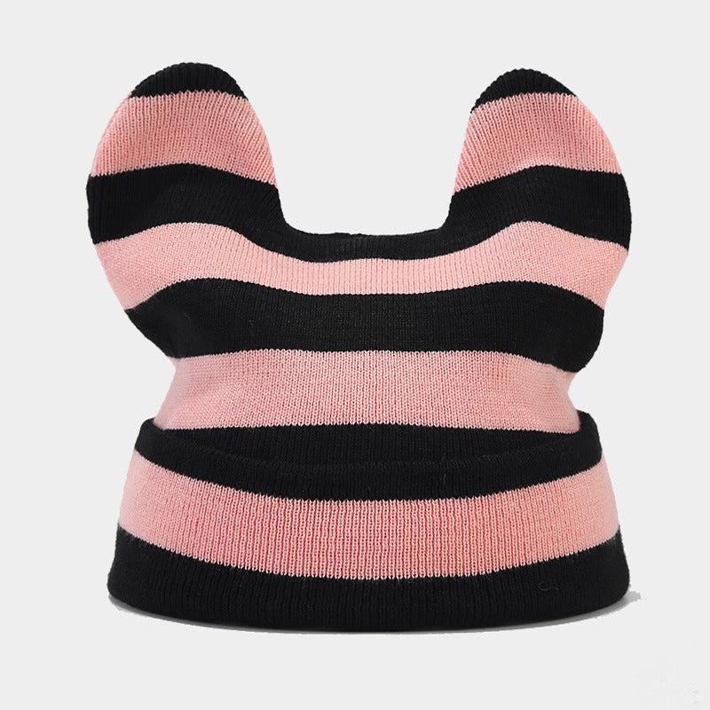 Wholesale Striped Cow Ears Knitted Hat Beanie Winter Hat