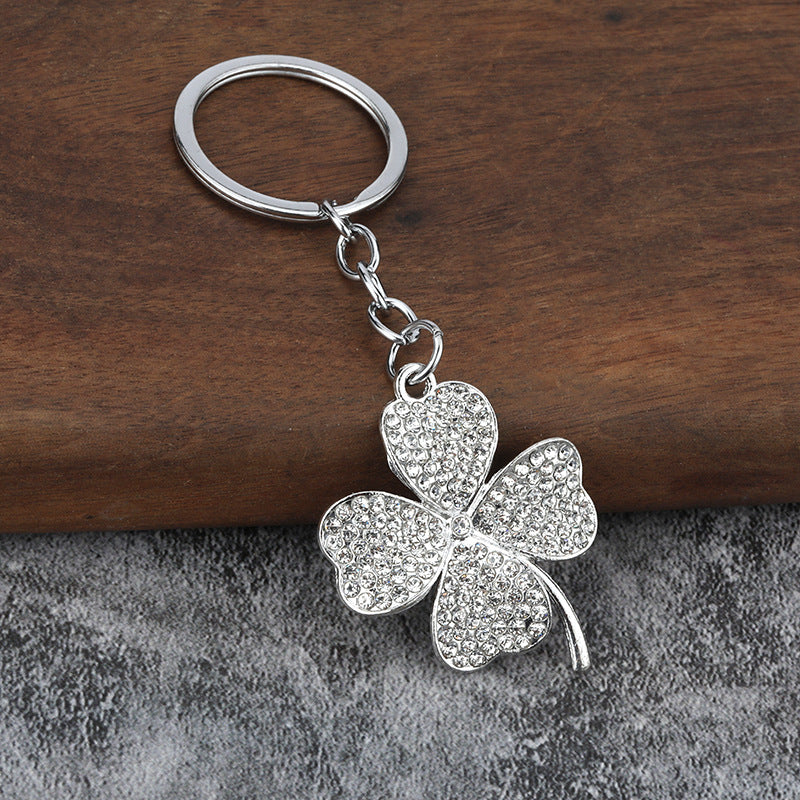 Wholesale Diamond Lucky Four-Leaf Clover Car Metal Pendant Keychains