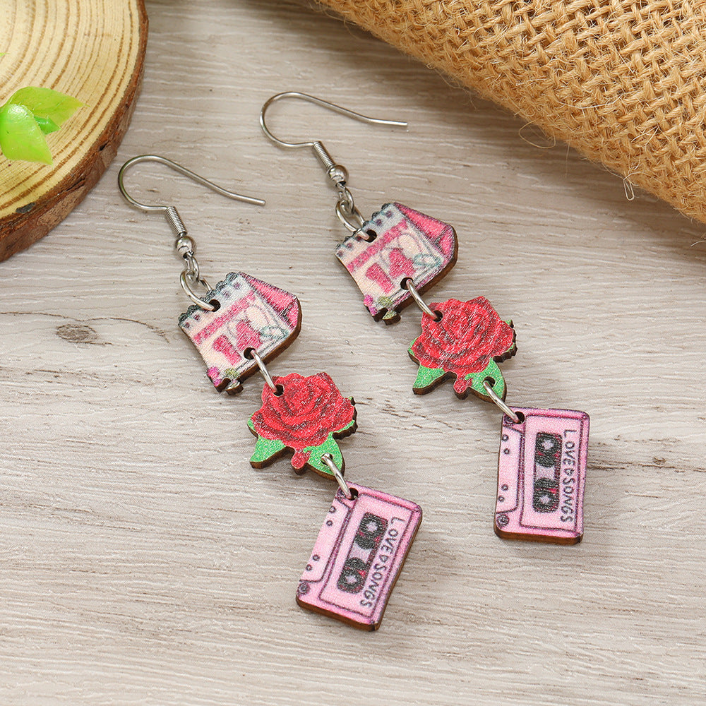 Wholesale Valentine's Day Personalized Printed Wooden Earrings