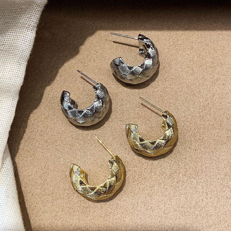 Wholesale Silk Thread Vine Brushed Texture Silver Earrings Stylish Geometric Alloy Jewelry Accessory Fashion Everyday Gift