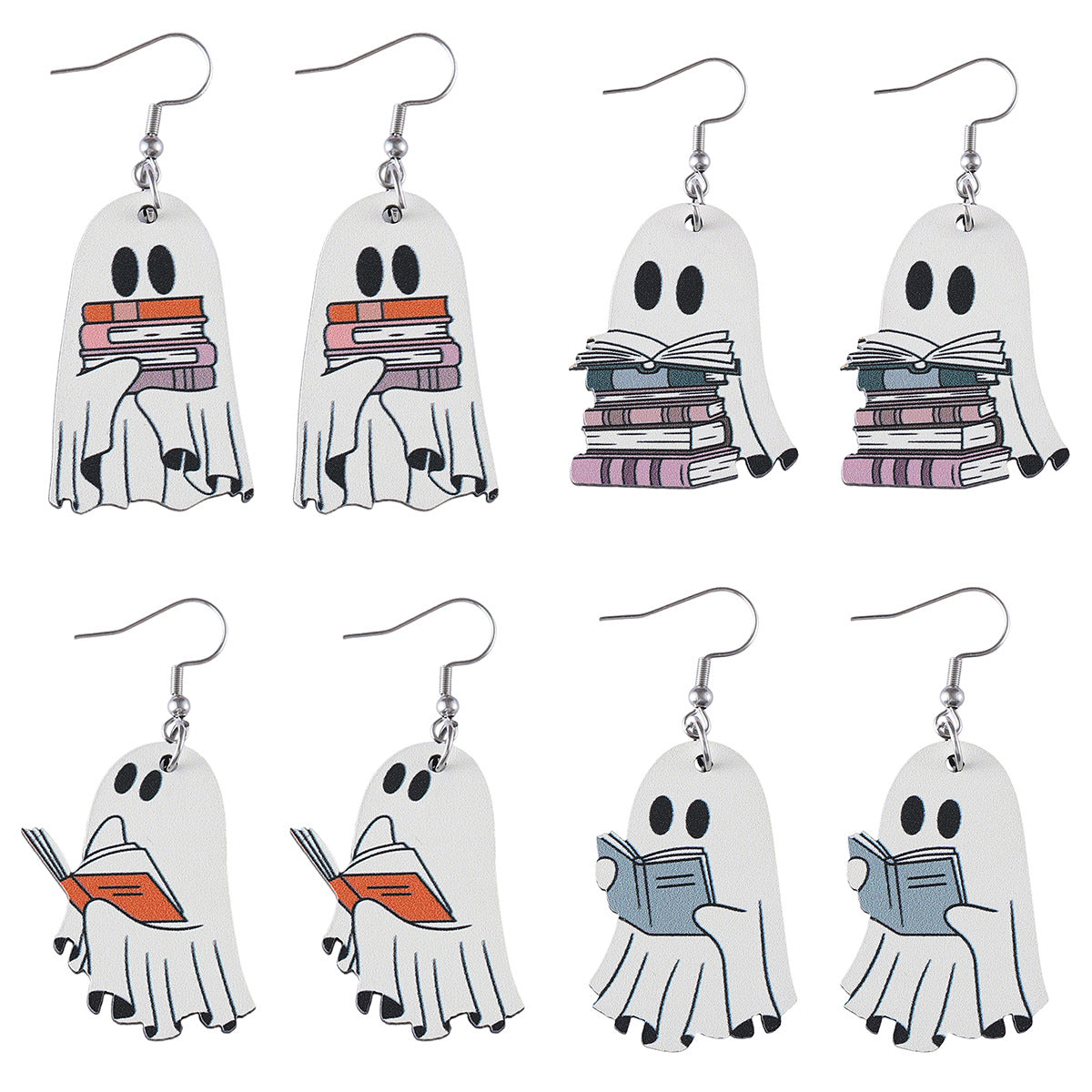 Wholesale Book Ghost Wooden Gothic Style Double-Sided Earrings