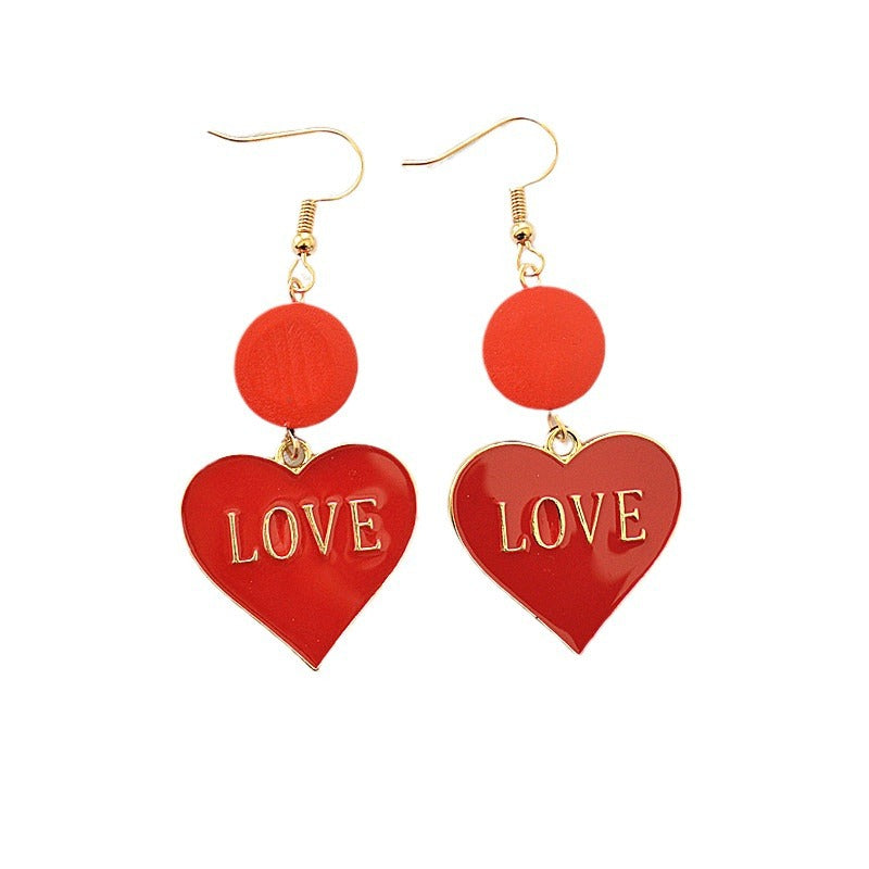 Wholesale Valentine's Day  Love Love Drop Oil Alloy Earrings