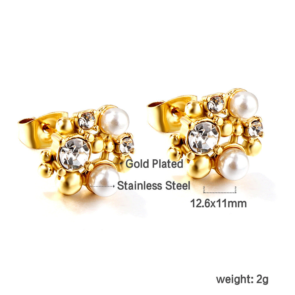 Wholesale 18k gold stainless steel earrings inlaid with pearls