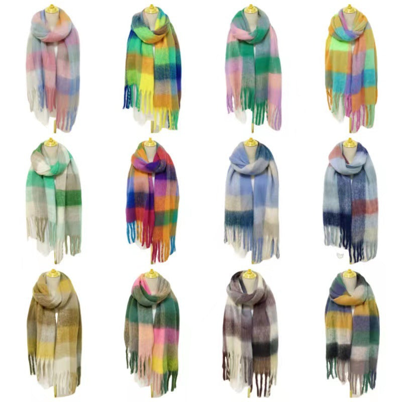 Wholesale Winter Polyester British Ac Rainbow Plaid Scarf