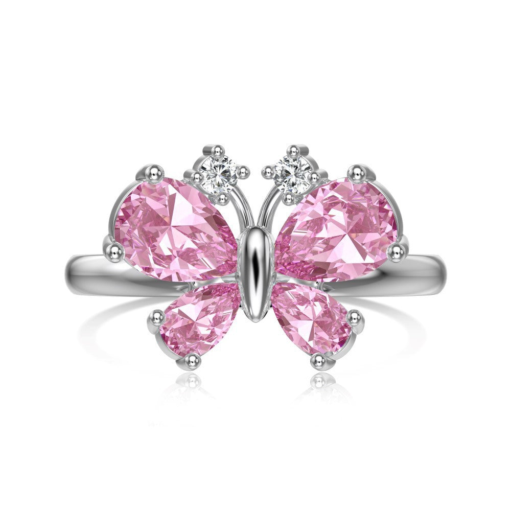 Wholesale Pink Series S925 Sterling Silver Love Butterfly Four-Leaf Clover Zircon Ring