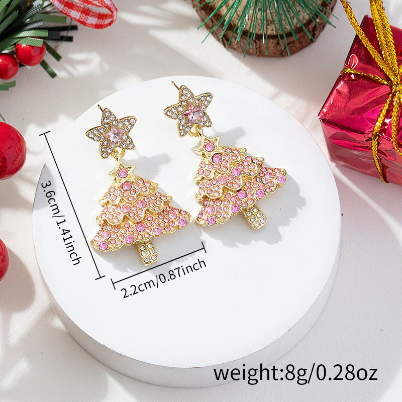 Wholesale Pink Christmas tree pentagram earrings