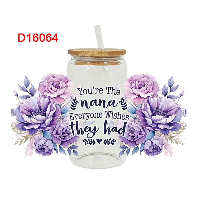 Wholesale Mother's Day with Colorful Flowers  16oz Cup UV DTF Wraps