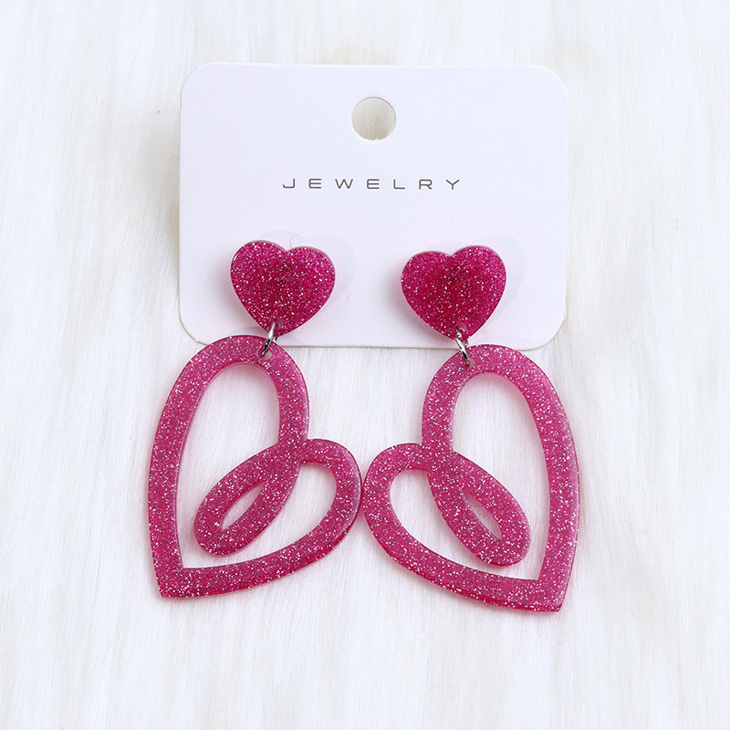 Wholesale Valentine's Day rose red heart earrings hollow earrings simple Korean earrings earrings