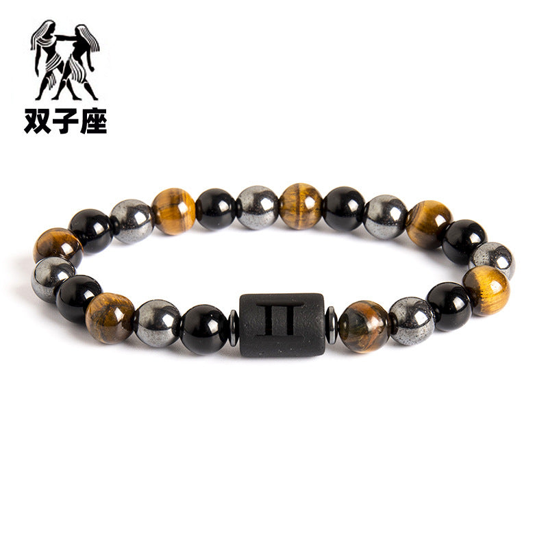 Wholesale Twelve Constellation Natural Tiger Eye Stone Handmade Bead Bracelet