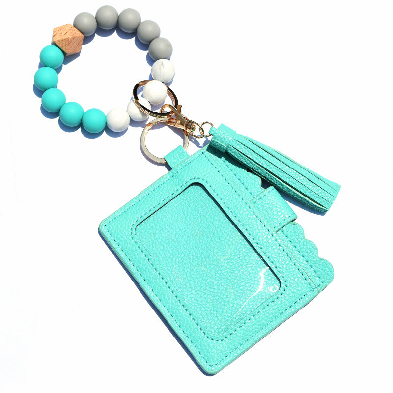 Wholesale Silicone Bead Bracelet Card Holder Tassel Wallet Keychain