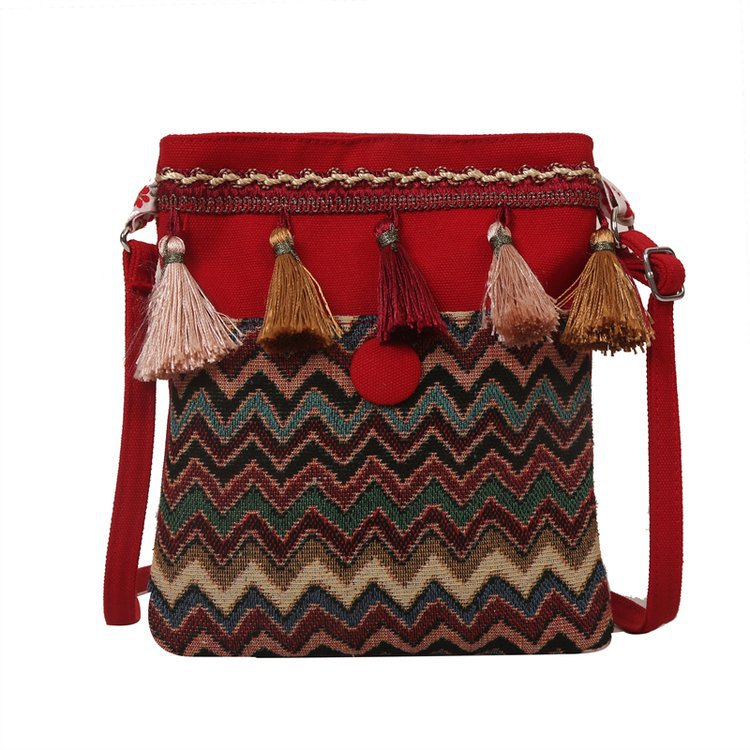 Wholesale Ethnic Style Bohemian Embroidered Tassel Canvas Cross-body Bag