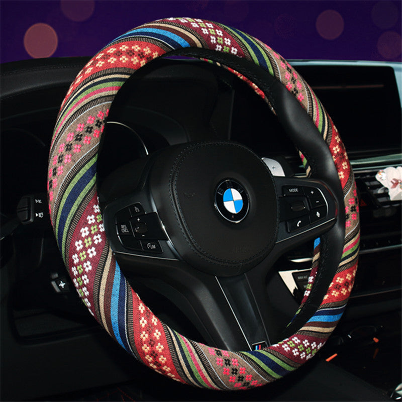 Wholesale Ethnic Style Old Coarse Linen Car Steering Wheel Cover