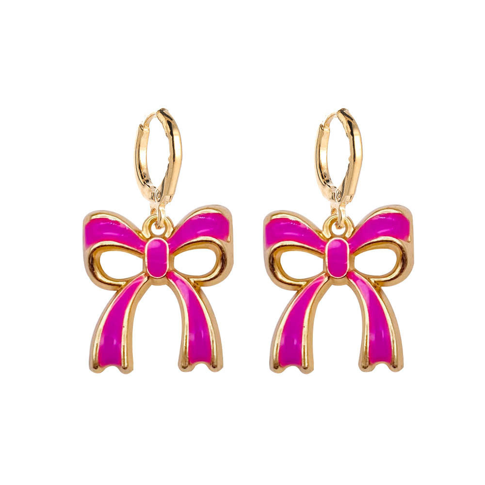 Wholesale Oil-spray colored bow pendant Valentine' s Day earrings