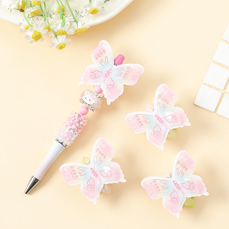 Wholesale 10pcs Heavy Industry Butterfly Printed Acrylic Cute Beads
