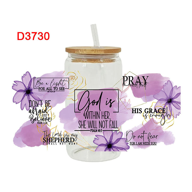 Wholesale Colorful butterfly letters  16oz Cup UV DTF Wraps