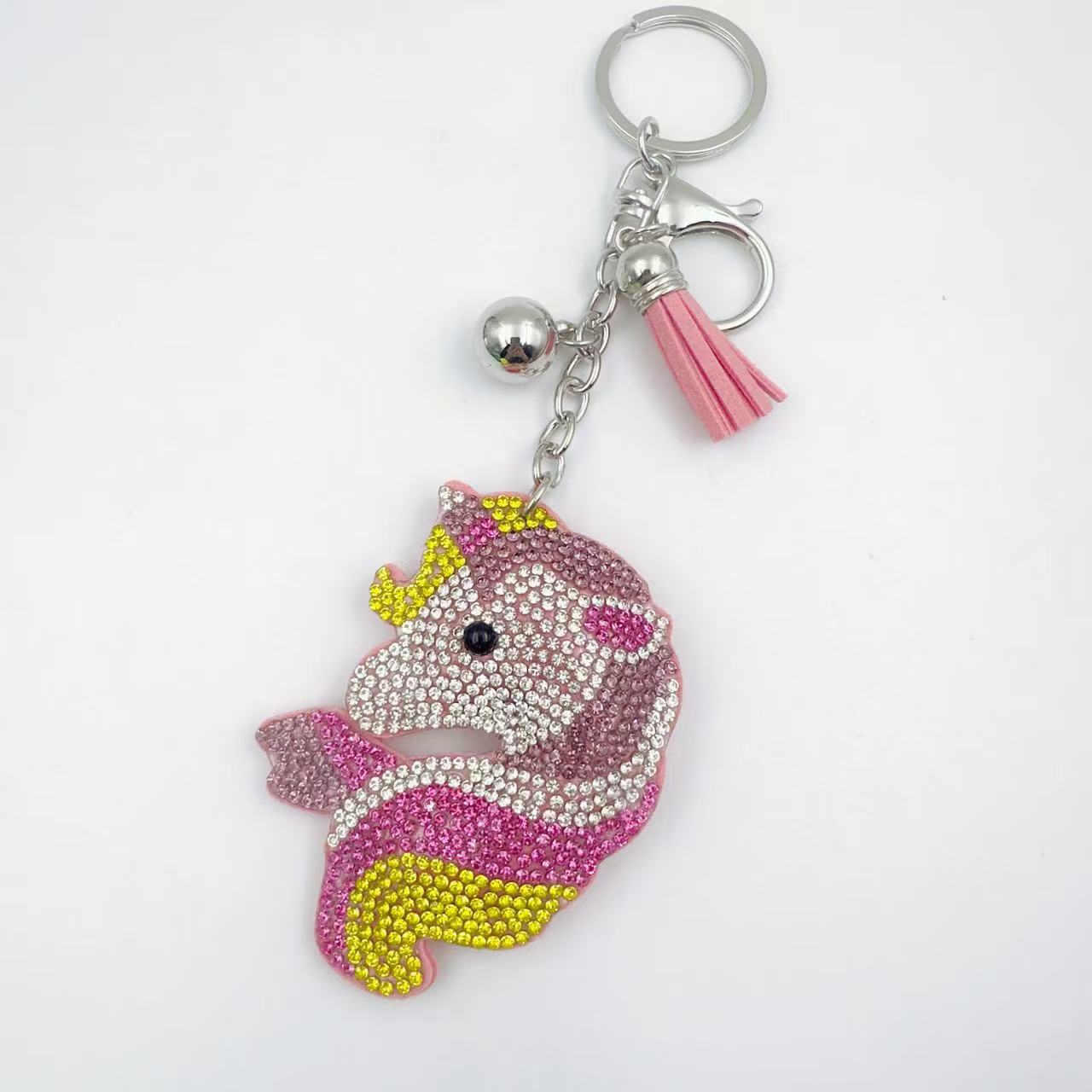 Wholesale Trendy Rhinestone Unicorn Head Keychain With Tassel Crystal Bling Bag Charm For Bags Boutique Resale Accessory