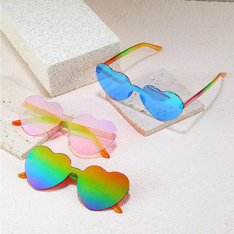 Wholesale Peach Jelly Color Frameless Heart-shaped One-piece Glasses