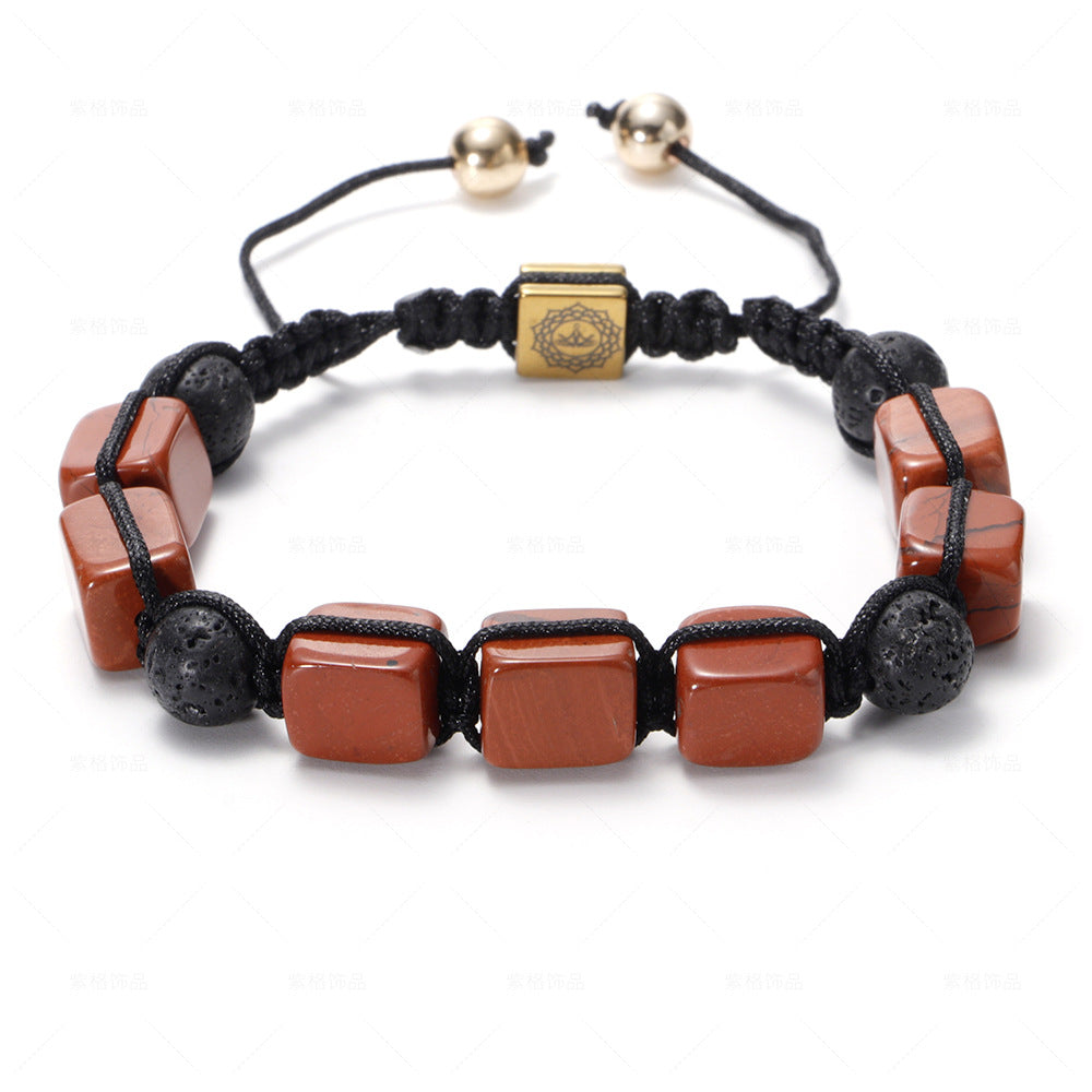 Wholesale Natural Volcanic Stone White Crystal Handwoven Rectangular Agate Bracelet