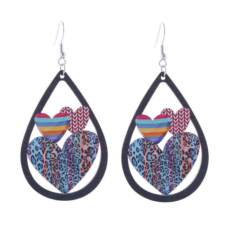Wholesale LOVE Rainbow Wooden Drop Earrings
