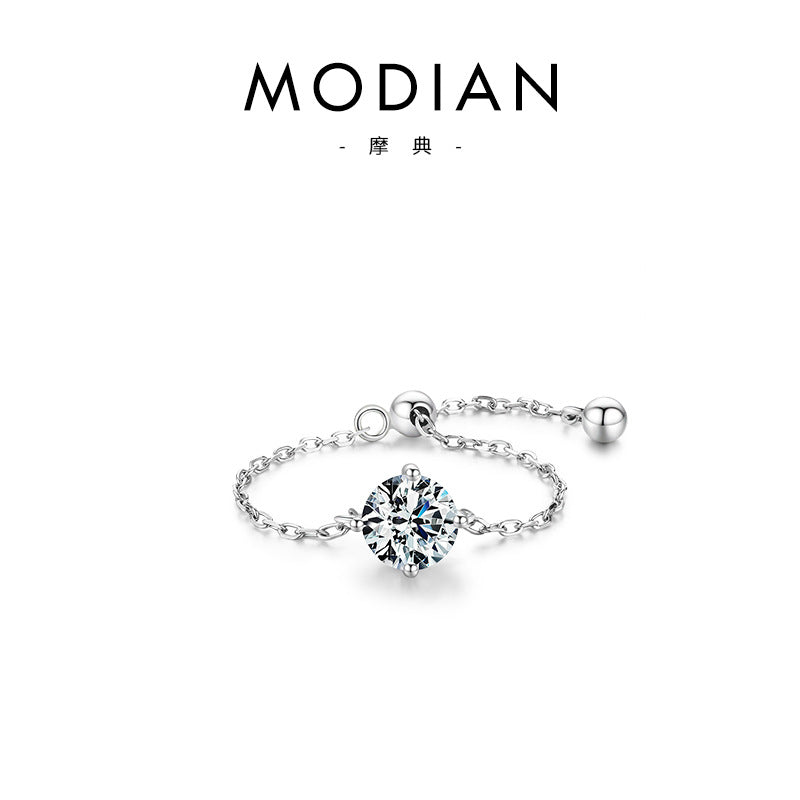 Wholesale S925 Silver Inlaid Simulated Zircon Adjustable Ring Chain