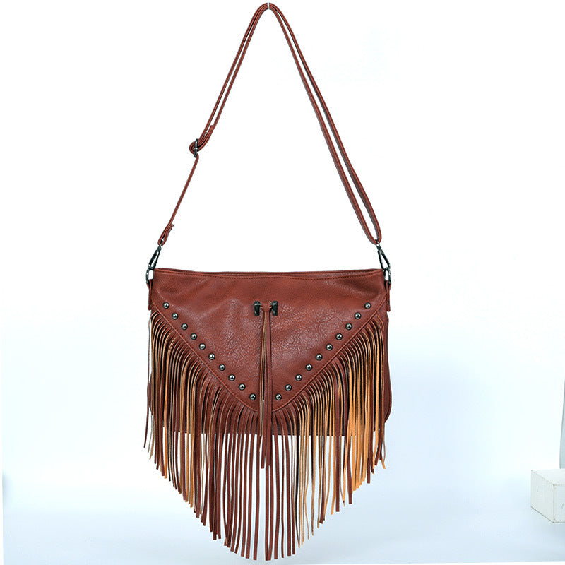Wholesale PU Rivet Tassel Shoulder Bag