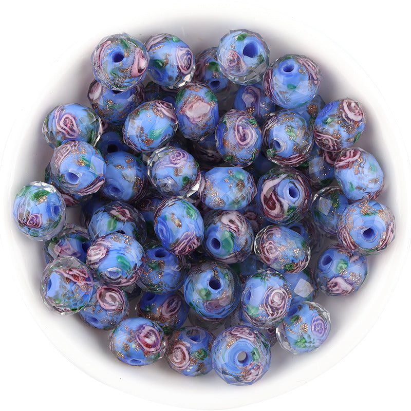 Wholesale 10pcs Golden Sand Flower Glass Round Beads