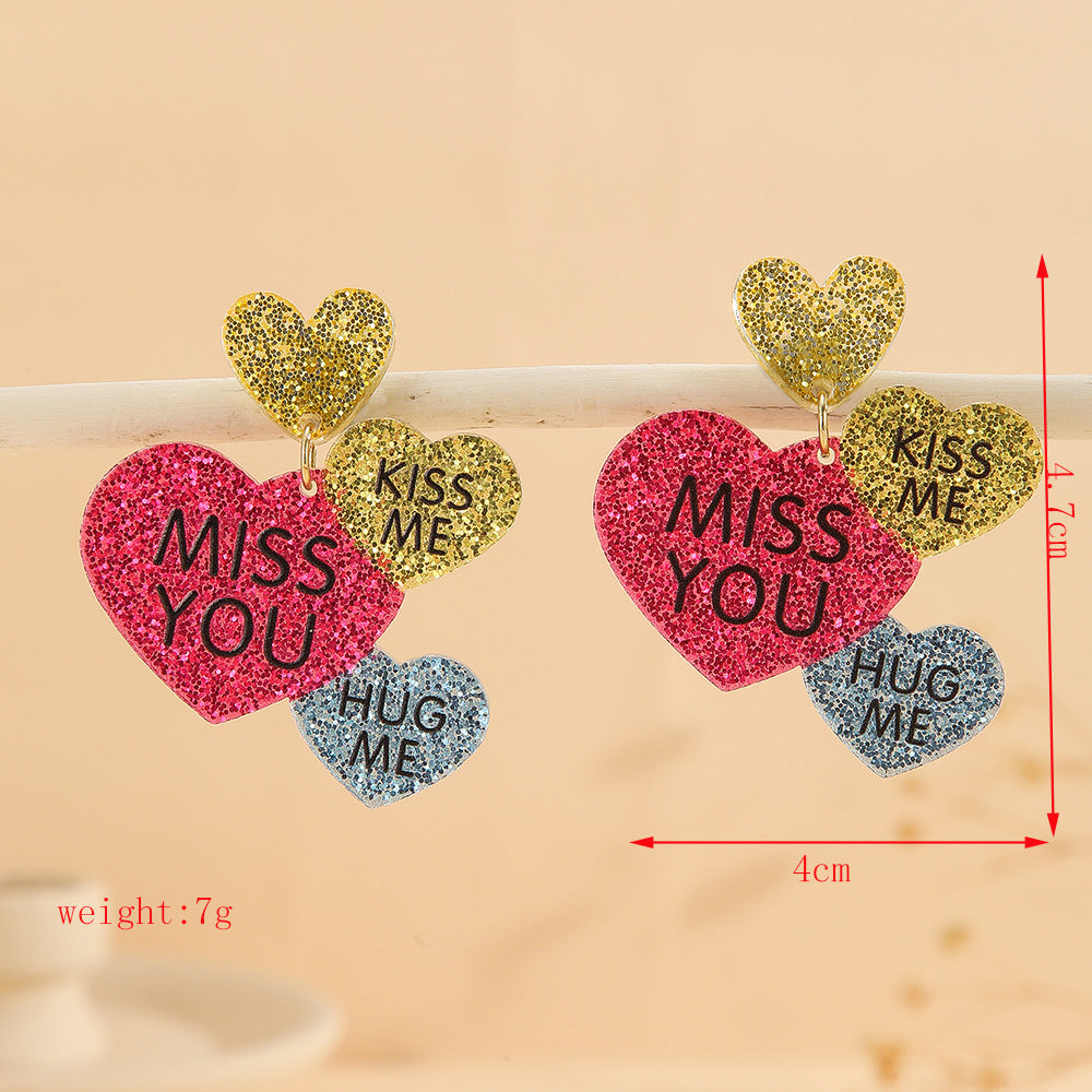 Wholesale Valentine' s Day Love Text Acrylic Earrings