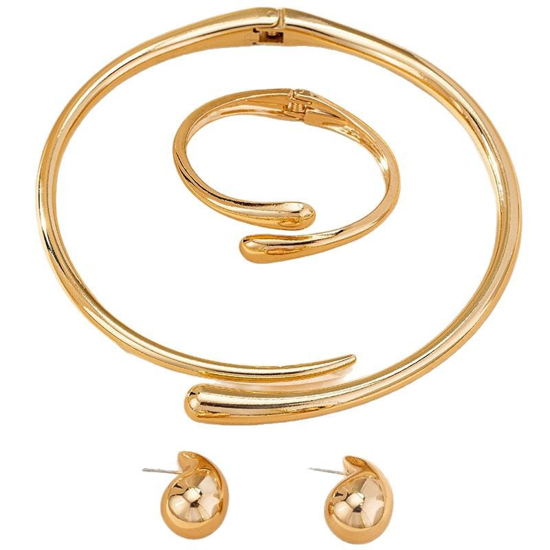 Wholesale Drop Design Jewelry Set Retro Elegant Alloy Necklace Bracelet Earrings Ring Set Electroplated Party Wear Gift Resale