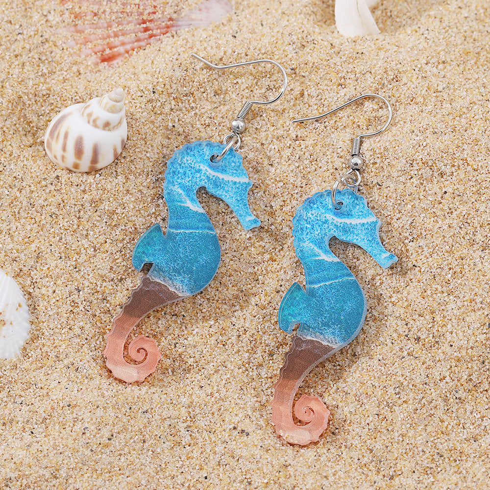 Wholesale Bohemian Wave Starfish Turtle Shell Seahorse Pendant Acrylic Earrings