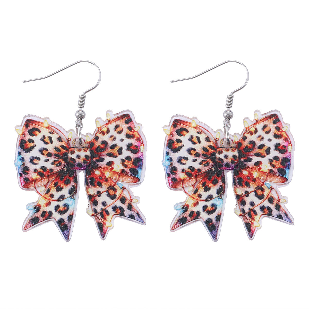 Wholesale Christmas Lights Leopard Print Bowknot Acrylic Earrings