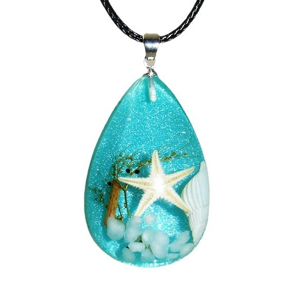 Wholesale 6pcs Creative Resin Starfish Conch Specimen Epoxy Luminous Necklace