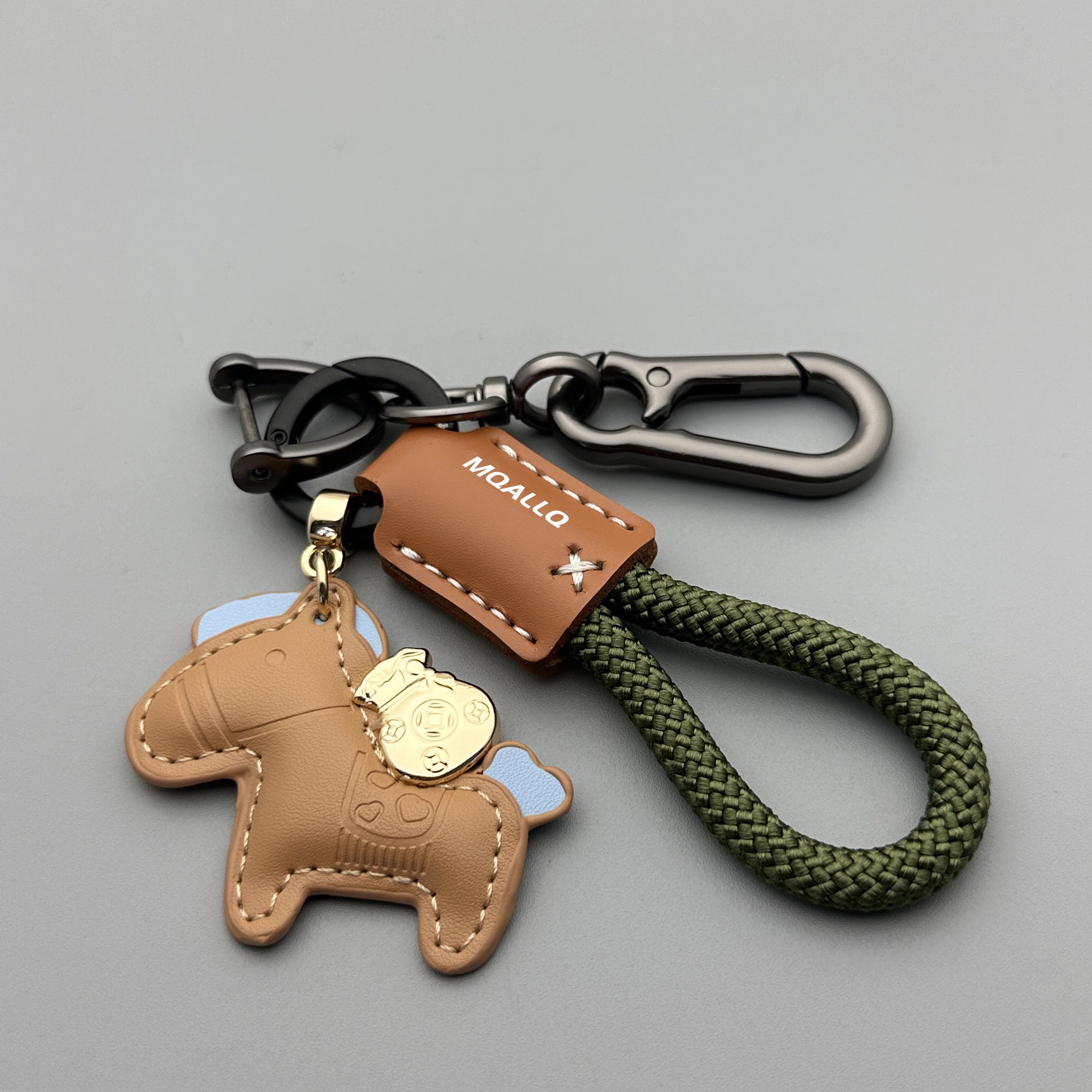 Wholesale Immediately get rich handmade cow leather car keychain pendant