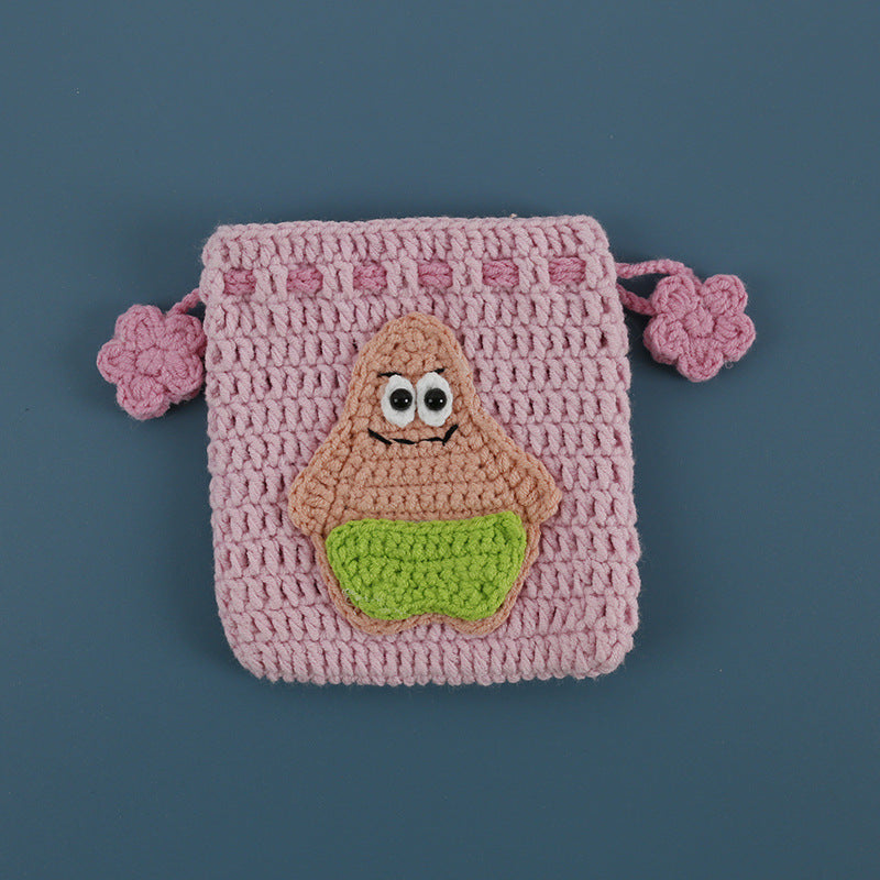 Wholesale Hand Knitted Wool Crocheted Drawstring Coin Purse