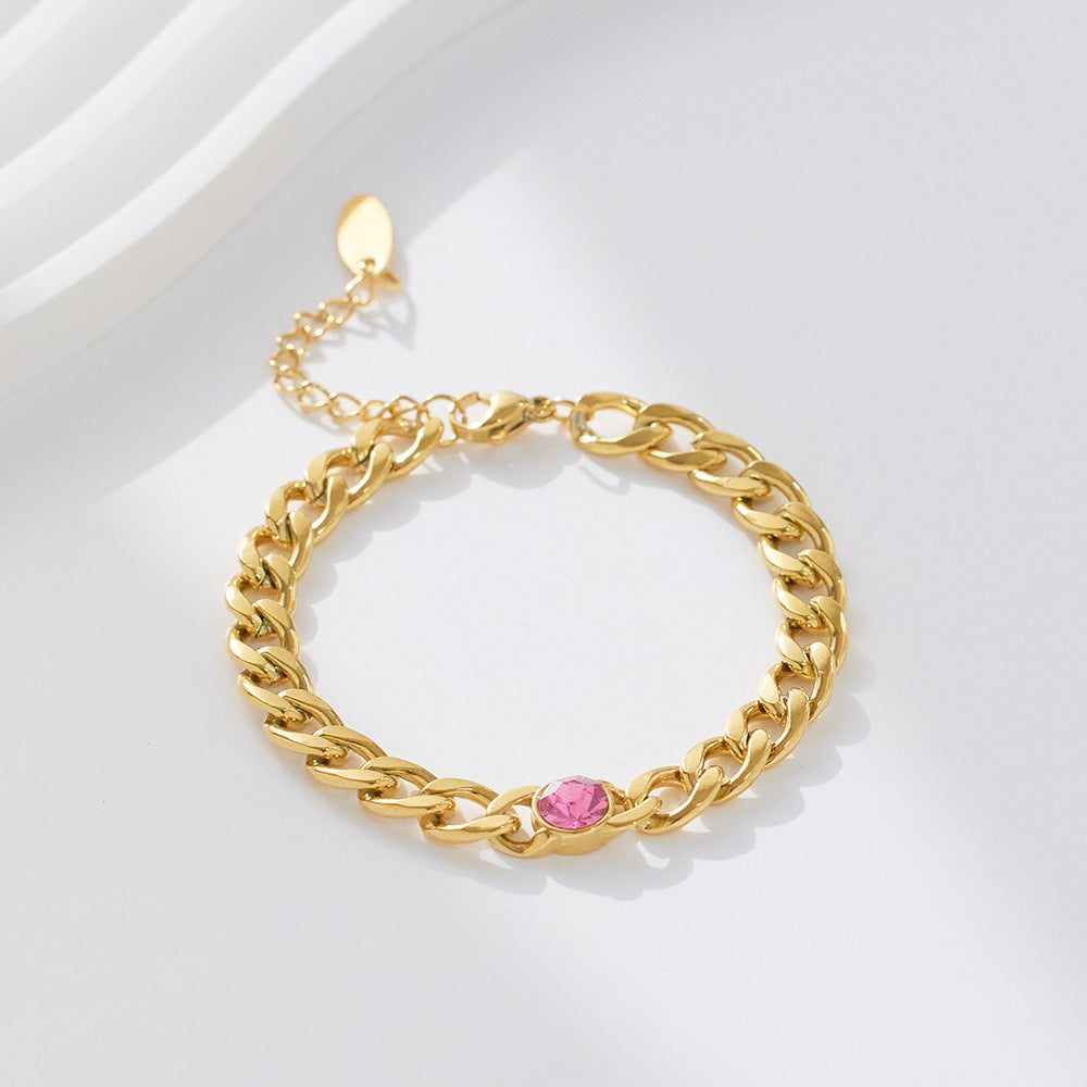 Wholesale Color Diamond Zircon Stainless Steel Square Diamond Cuban Titanium Steel Bracelet