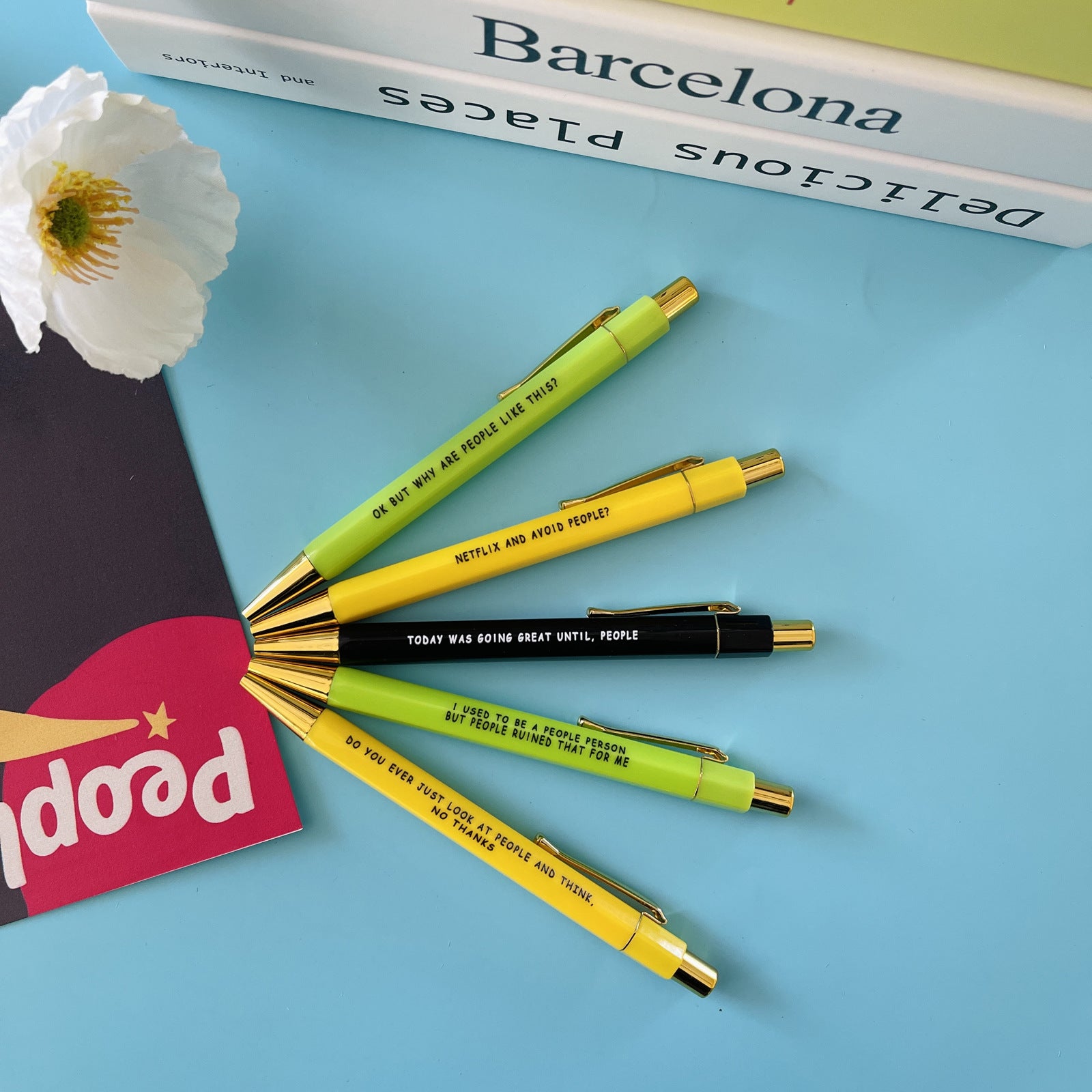 Wholesale Pens People Mock 5PCS Plastic Ballpoint Pen Paper Card Set