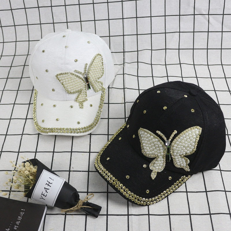 Wholesale Pearl Butterfly Rivet Set Diamond Cotton Baseball Hat
