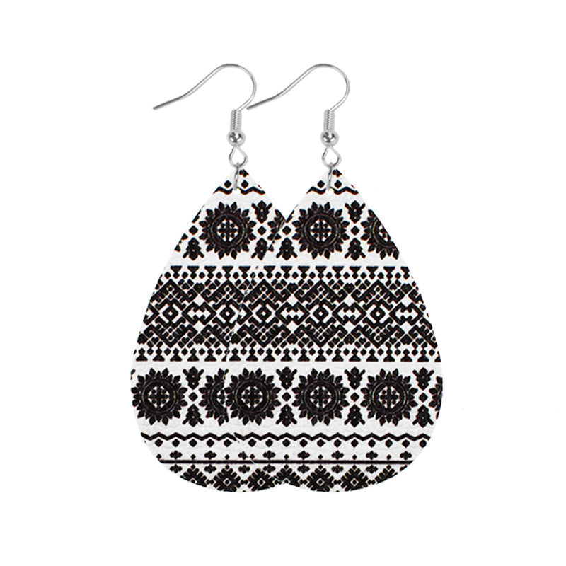 Wholesale Western Style Leopard Print Cow Print Leather Double Sided Print Earrings