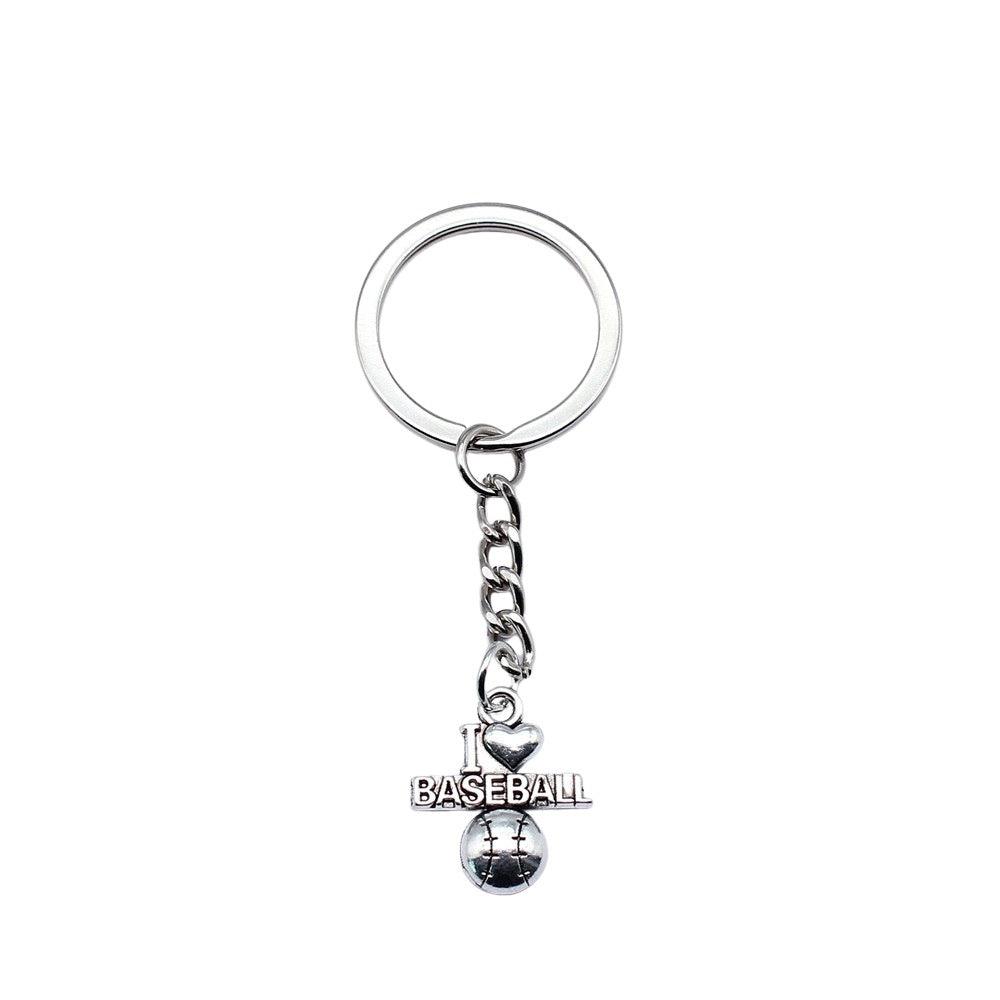 Wholesale 10PCS I Love Baseball Pendant Metal Keychain