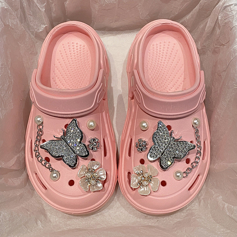 Wholesale   New Summer Hole Shoes Women's  Outer Wearing Thick-soled Height-increasing Sandals for Couple's Beach Baotou Sandals