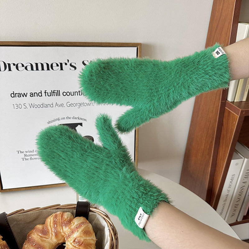 Wholesale Candy Colored Soft Glutinous Plush Autumn and Winter Thickened Mittens
