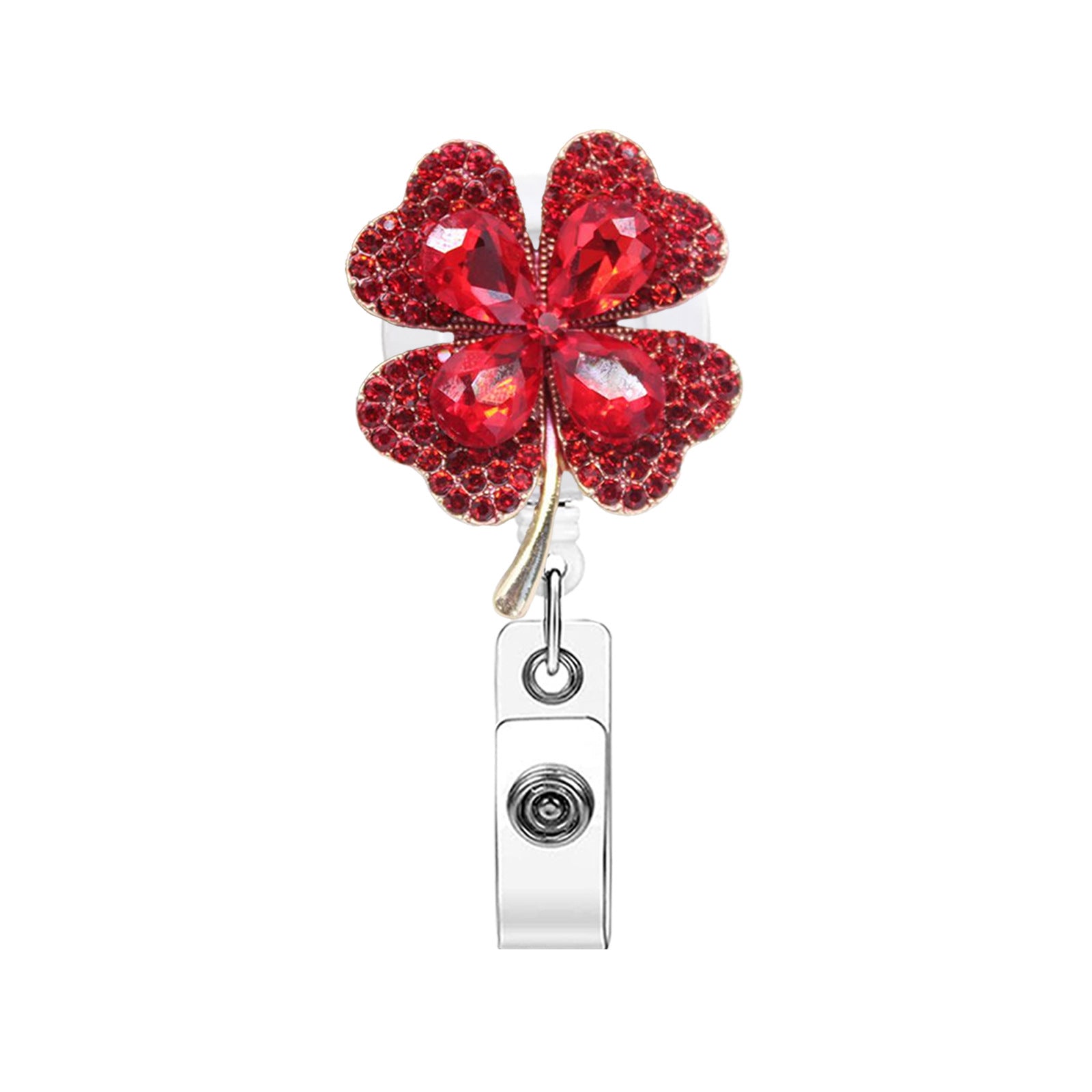 Wholesale Four-leaf clover rhinestone retractable rotating badge scroll