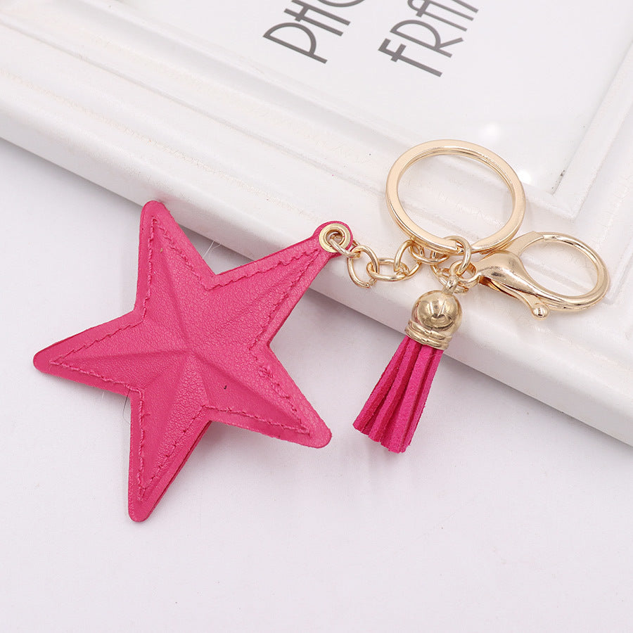 Wholesale Leather Tassel Pentagram Keychain