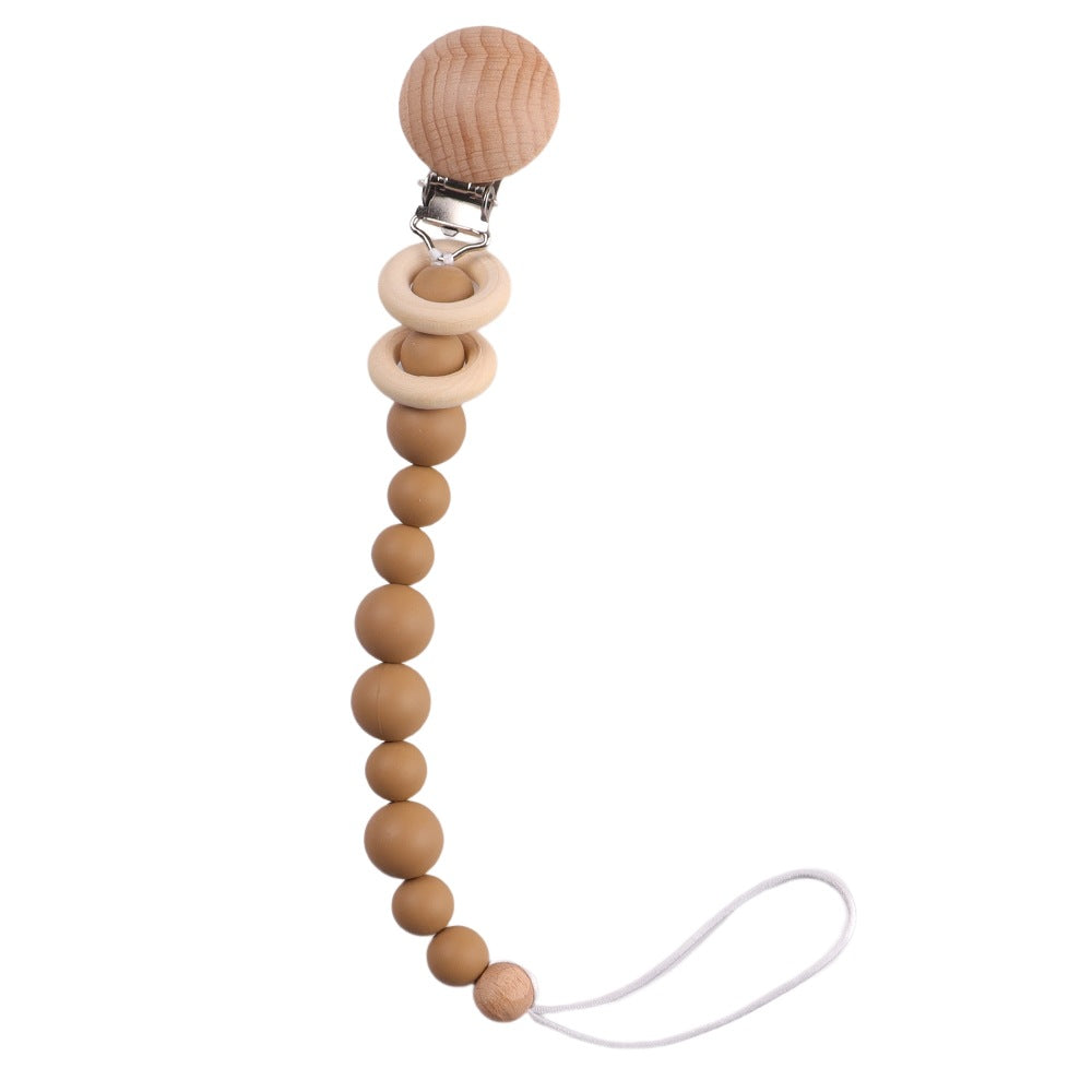 Wholesale Baby Beech Wood Clip Silicone Bead Grinding Pacifier Chain